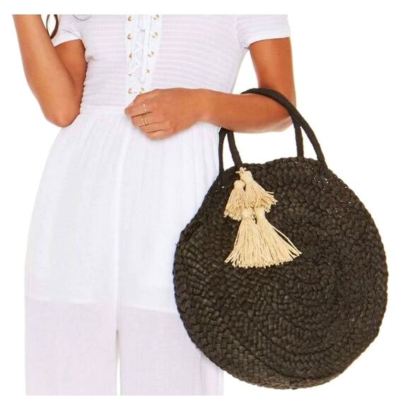 L*Space Black Straw Summer Tote Beach Handbag - Picture 11 of 15